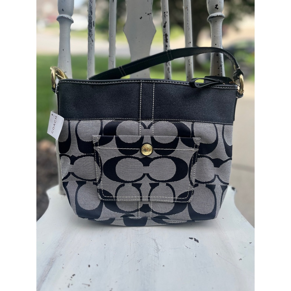 Y2K NWT Coach 11957 Signature Black white Canvas Leather Hobo Shoulder Bag